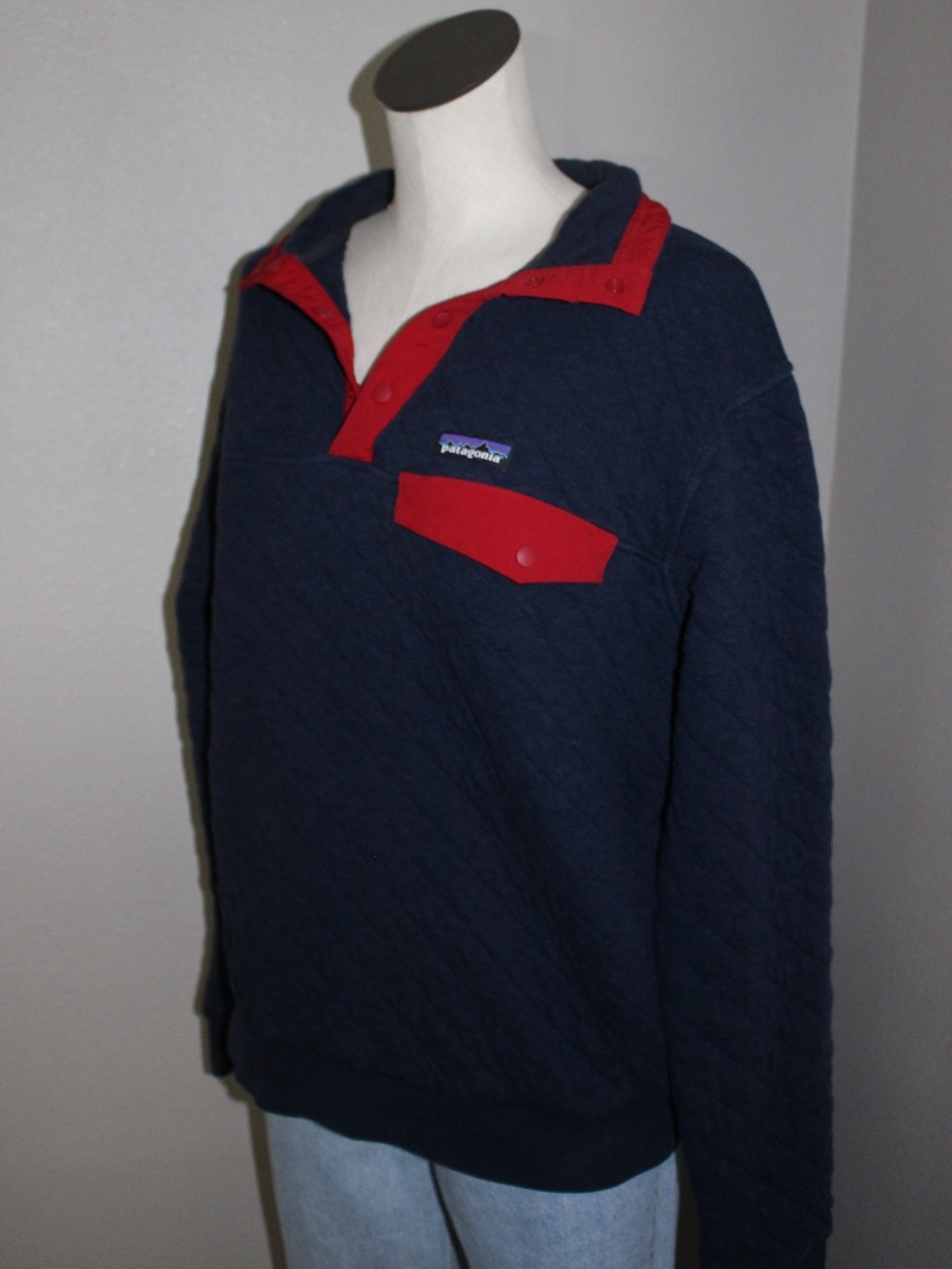 Patagonia Quilted Navy Pullover with Red Trim